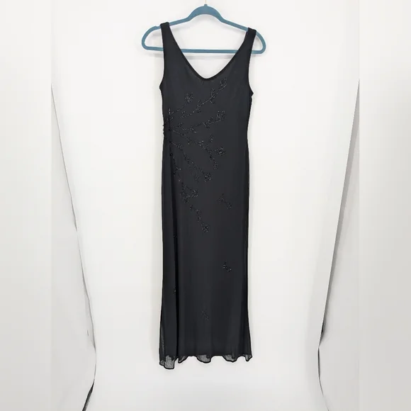 Vintage Y2K Stenay Mesh Beaded Black Evening Dress Size Large Cocktail Formal - Picture 8 of 14